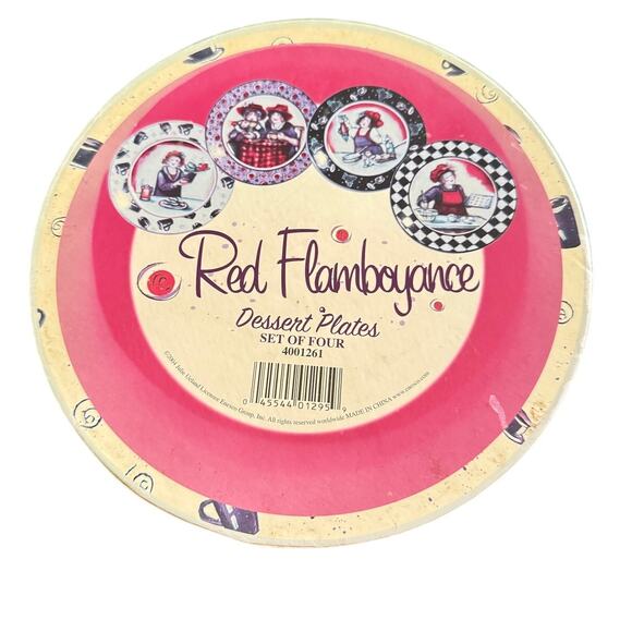 Full Set Of 4 Red Flamboyance 2004 Julie Ueland Enesco Red Hat Society Plates - Picture 4 of 5